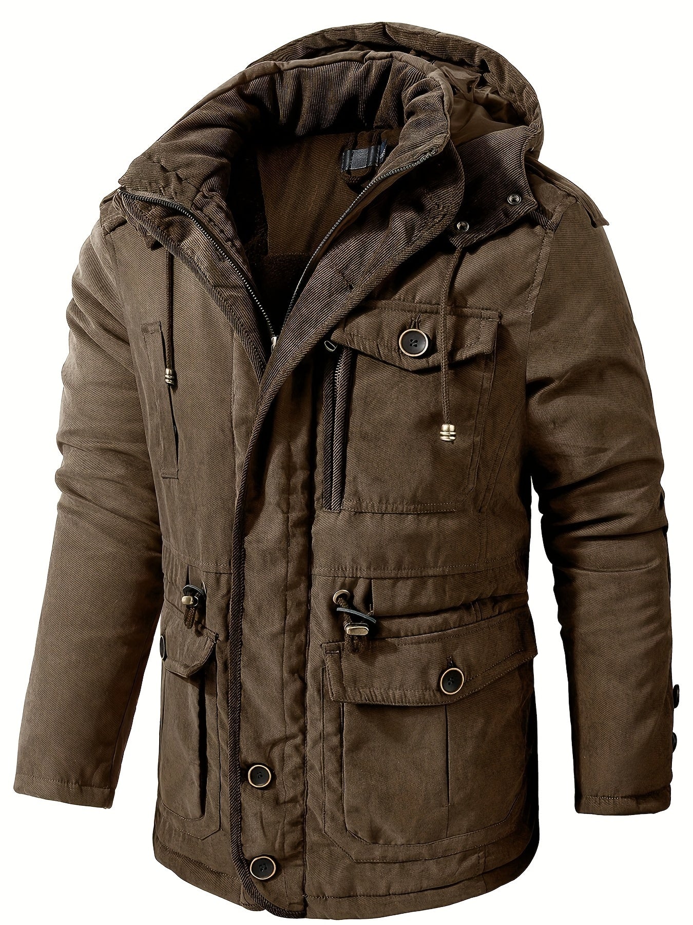 Veste d'hiver à capuche isolée de première qualité pour hommes - Design Cargo élégant et durable avec poches multiples pratiques - Chaude, épaisse et parfaite pour les tenues chic et décontractées