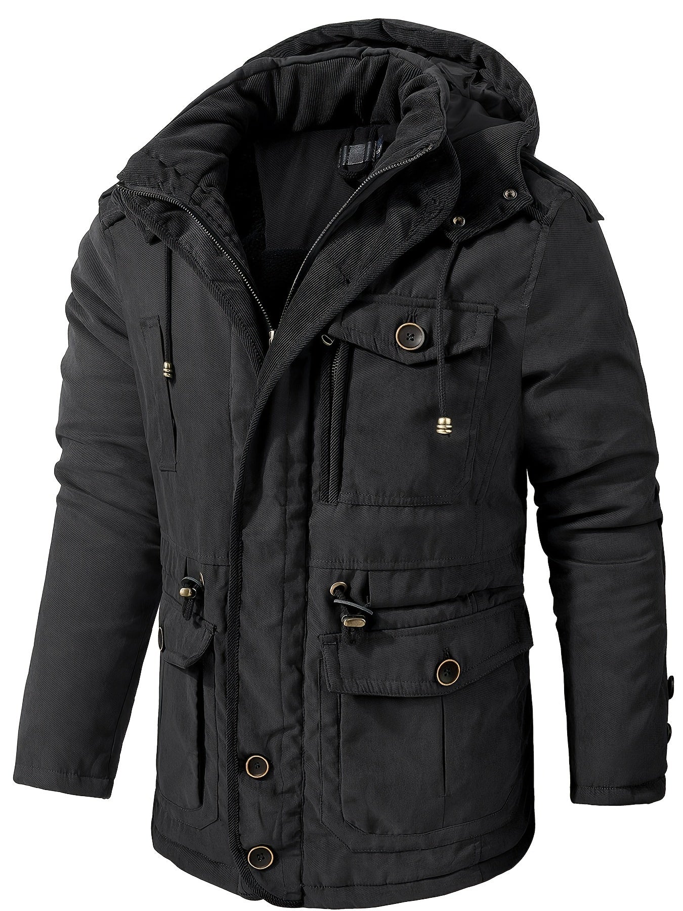 Veste d'hiver à capuche isolée de première qualité pour hommes - Design Cargo élégant et durable avec poches multiples pratiques - Chaude, épaisse et parfaite pour les tenues chic et décontractées