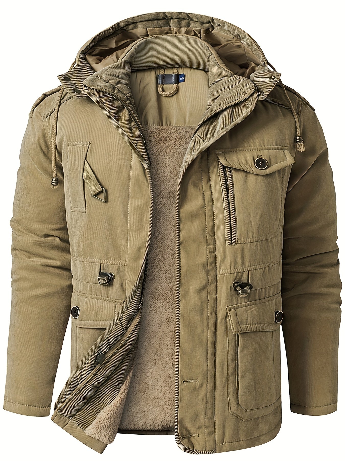 Veste d'hiver à capuche isolée de première qualité pour hommes - Design Cargo élégant et durable avec poches multiples pratiques - Chaude, épaisse et parfaite pour les tenues chic et décontractées