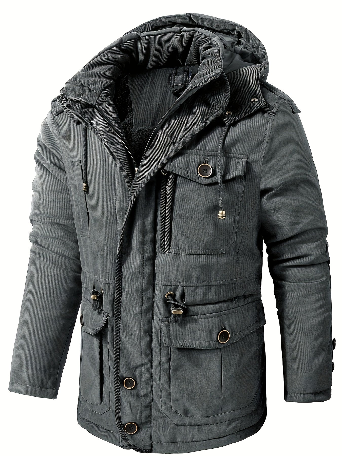 Veste d'hiver à capuche isolée de première qualité pour hommes - Design Cargo élégant et durable avec poches multiples pratiques - Chaude, épaisse et parfaite pour les tenues chic et décontractées