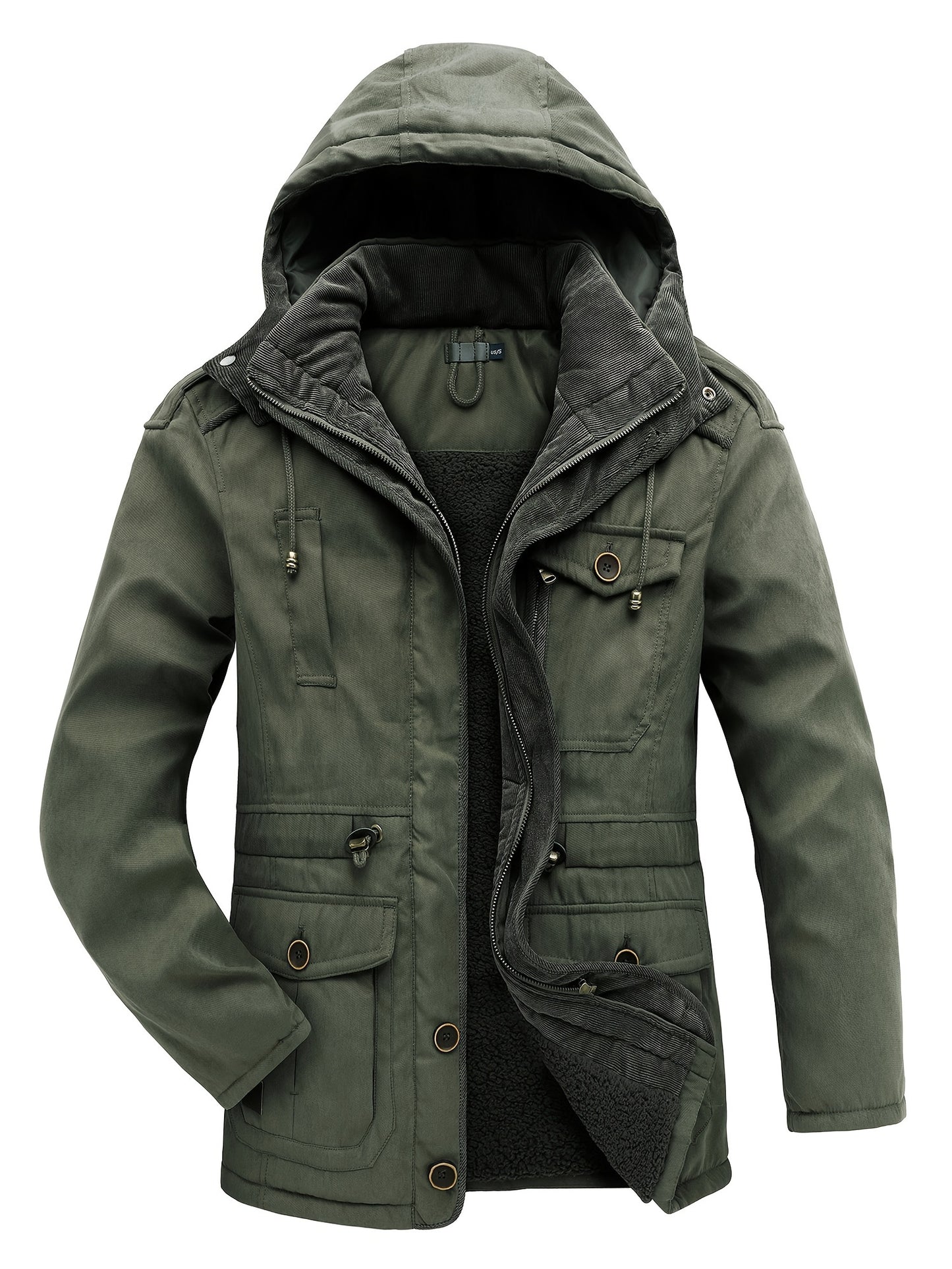 Veste d'hiver à capuche isolée de première qualité pour hommes - Design Cargo élégant et durable avec poches multiples pratiques - Chaude, épaisse et parfaite pour les tenues chic et décontractées